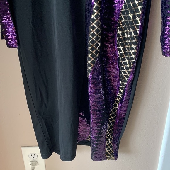 Purple Sequin Long Sleeve Midi Dress - Picture 5 of 9